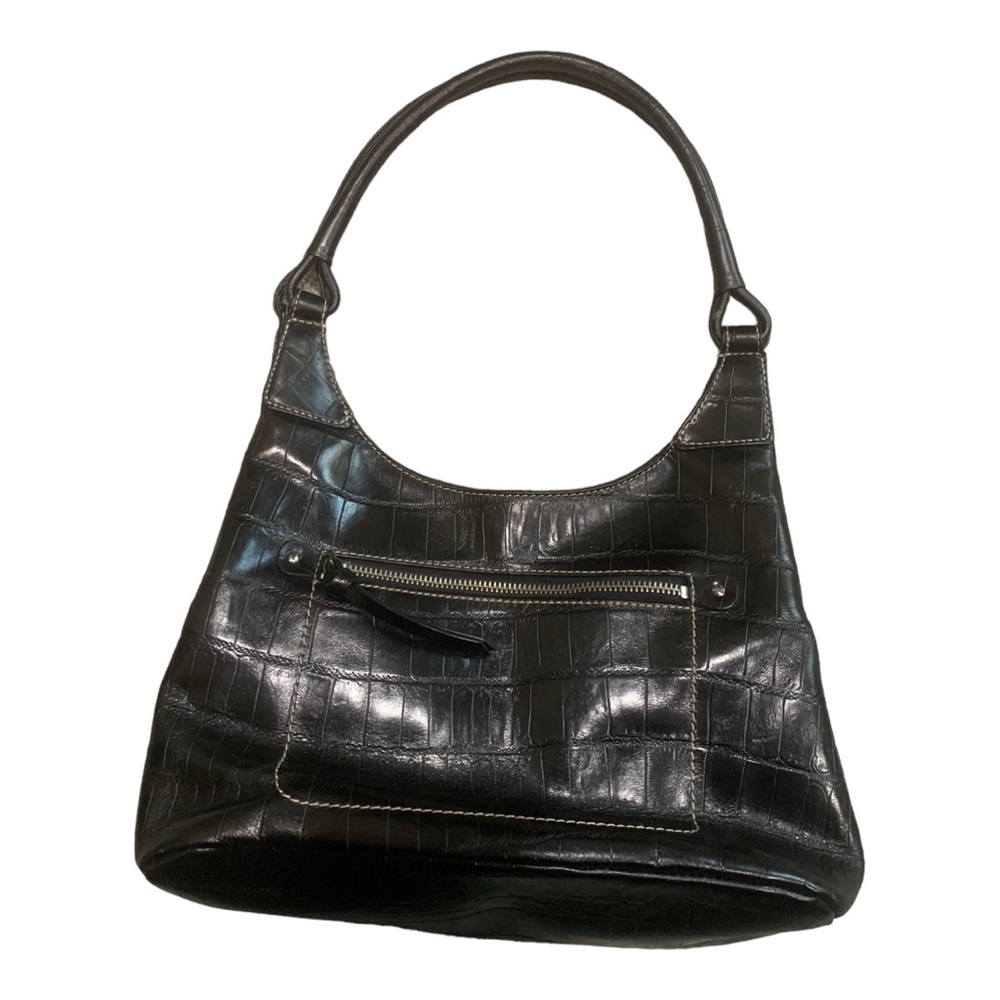 Y2k Jones New York Black Leather Gator Clutch Purse With Multiple Pockets